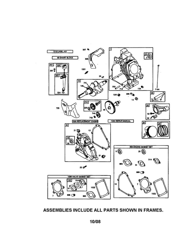 Cylinder/Crankshaft/Crankcase Diagram and Parts List for 20C214-0530-E1  Briggs and Stratton Engine